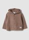Braune Strickjacke mit Rundhalsausschnitt und Kapuze_0