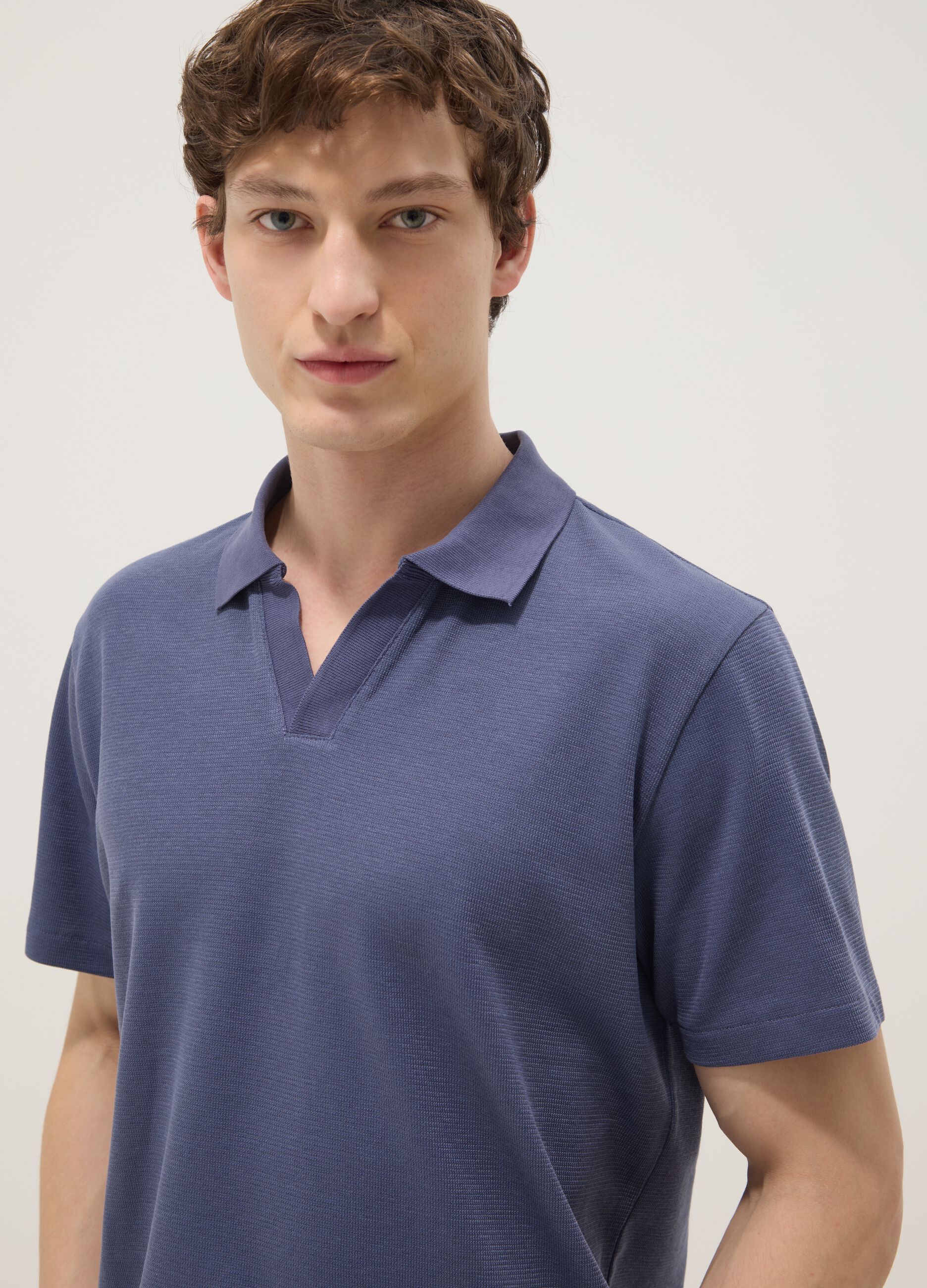Blue stretch cotton polo shirt