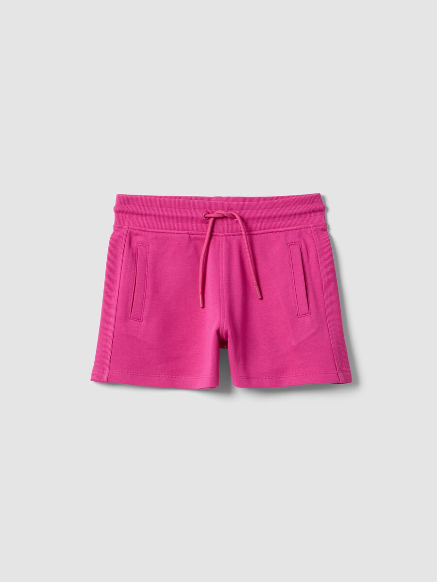 Girls' pink shorts in pure organic cotton with elasticated waist_0