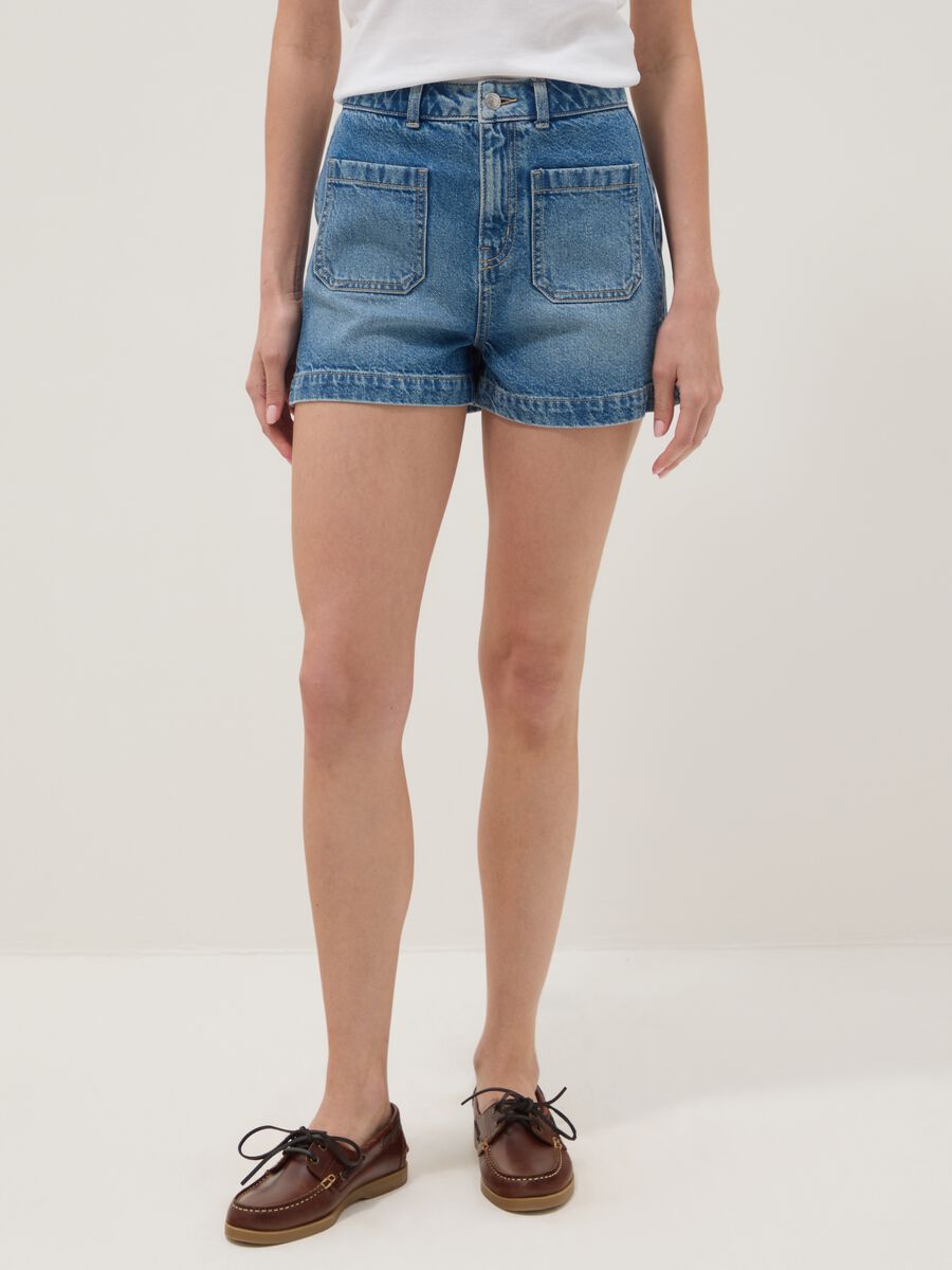 Blaue Denim-Shorts aus reiner Baumwolle_2