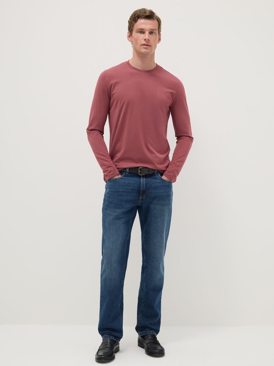 Red Long Sleeve Cotton Stretch Regular Fit T-Shirt_1