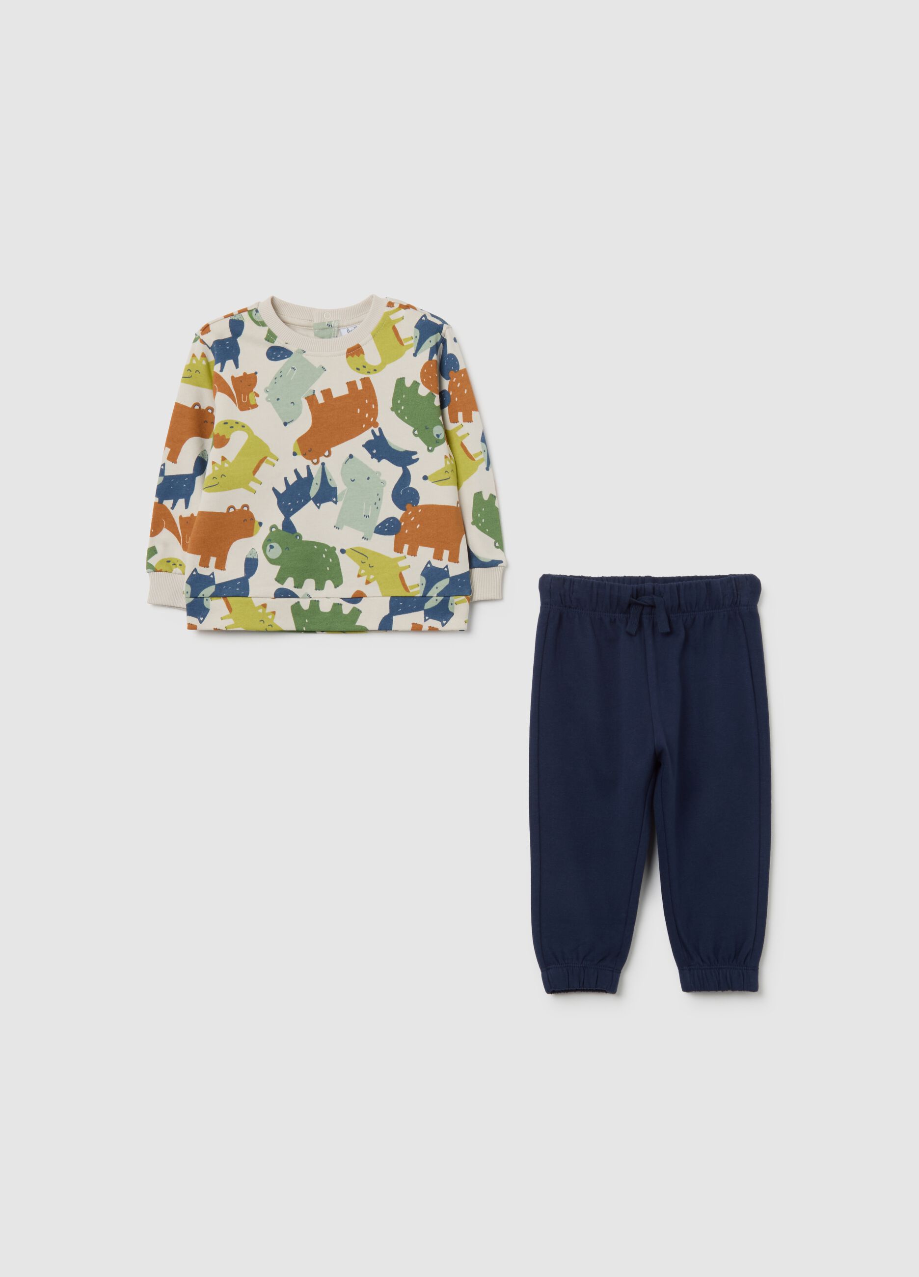 Multicolour sweatshirt and trouser set for boys in pure cotton regular fit