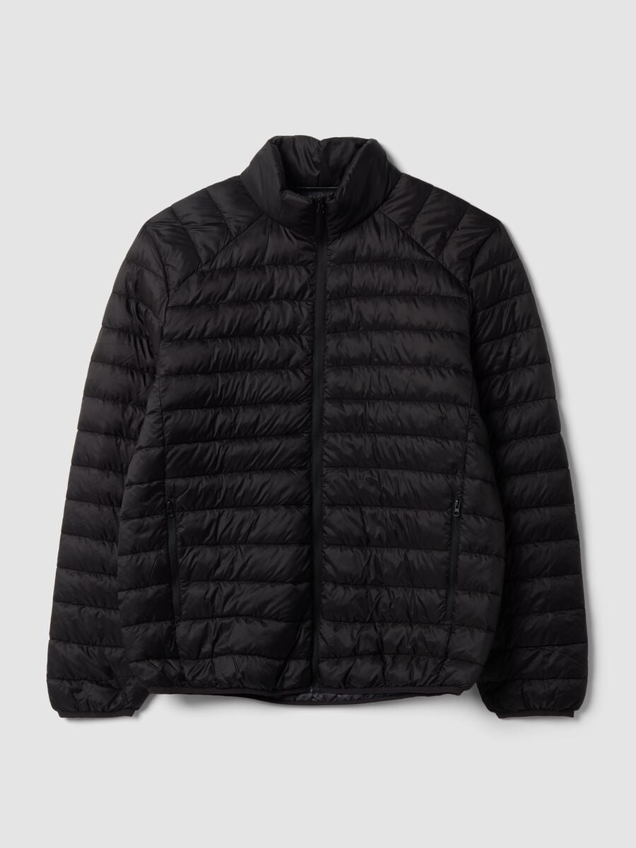 Black Ultralight padded jacket, regular fit, with zip_0