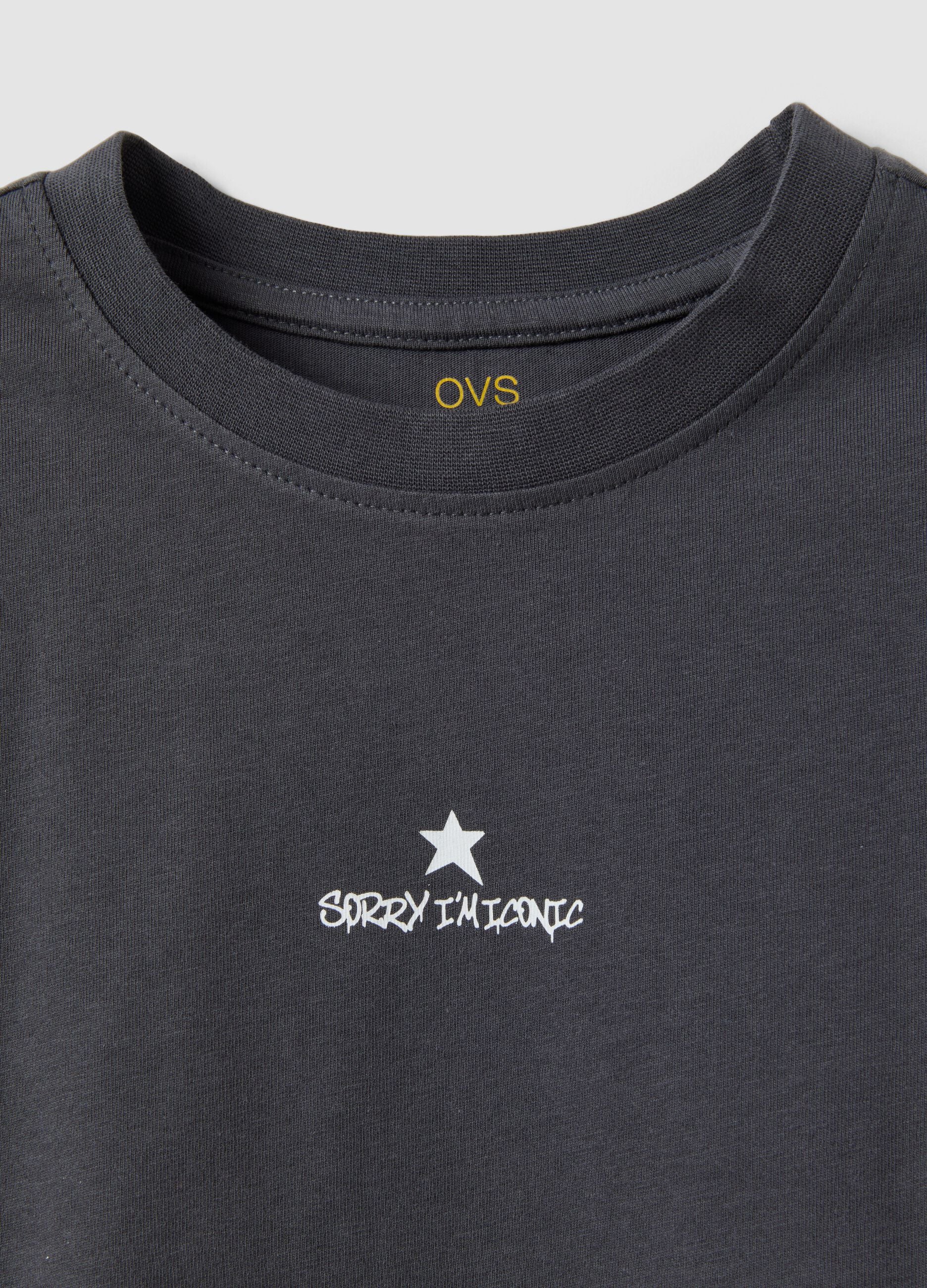 Grey pure organic cotton T-shirt with front and back print for girls
