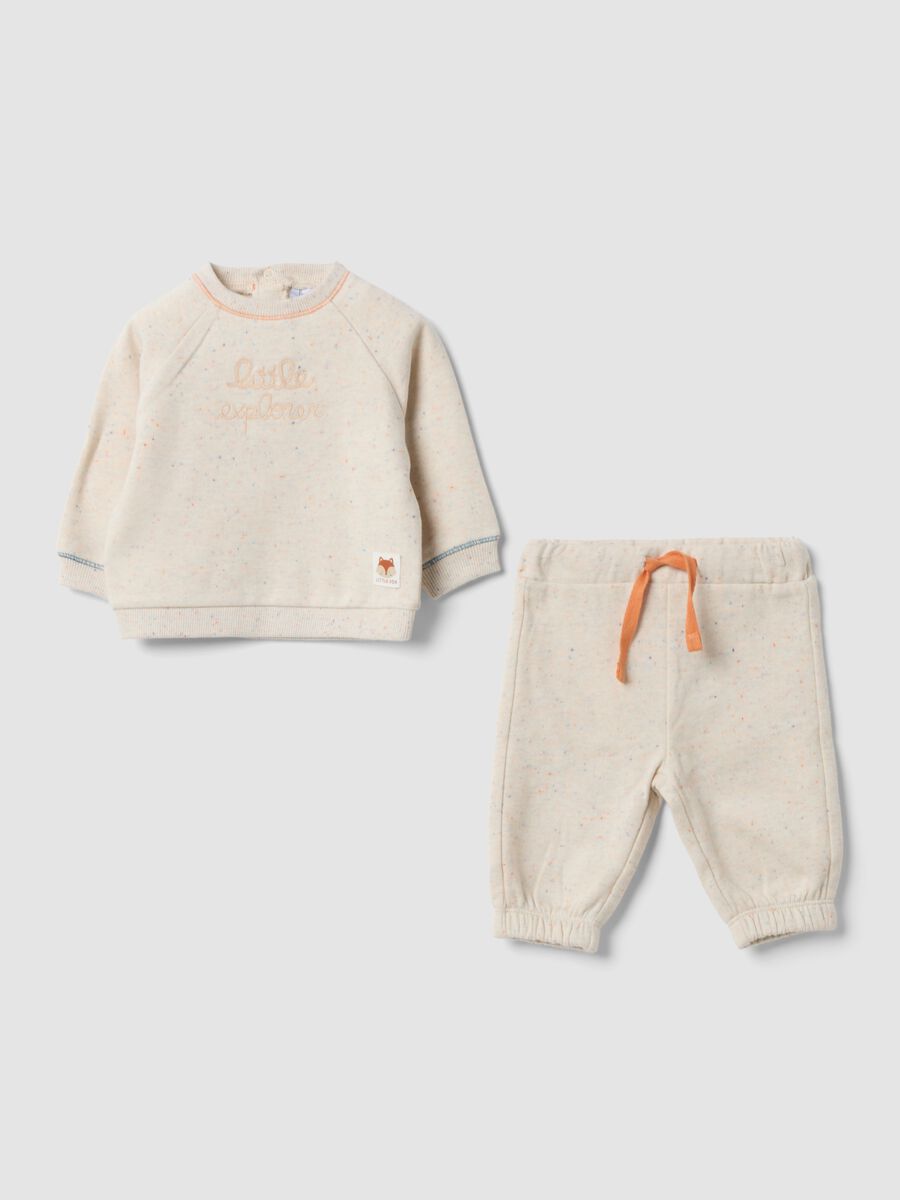 Completo beige in misto cotone organico con felpa e pantaloni_0