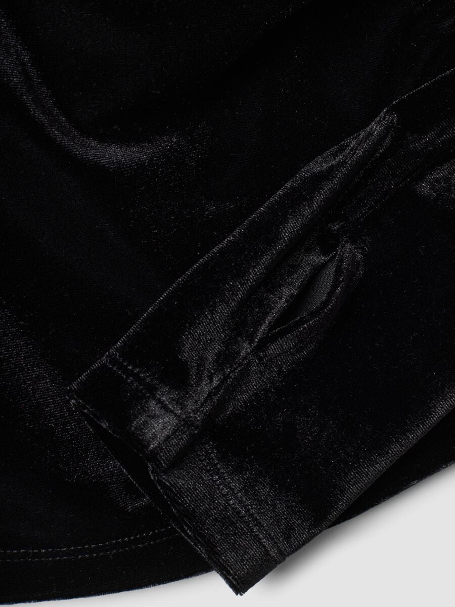 Black stretch-fabric T-shirt with wide asymmetric neckline, regular fit_1