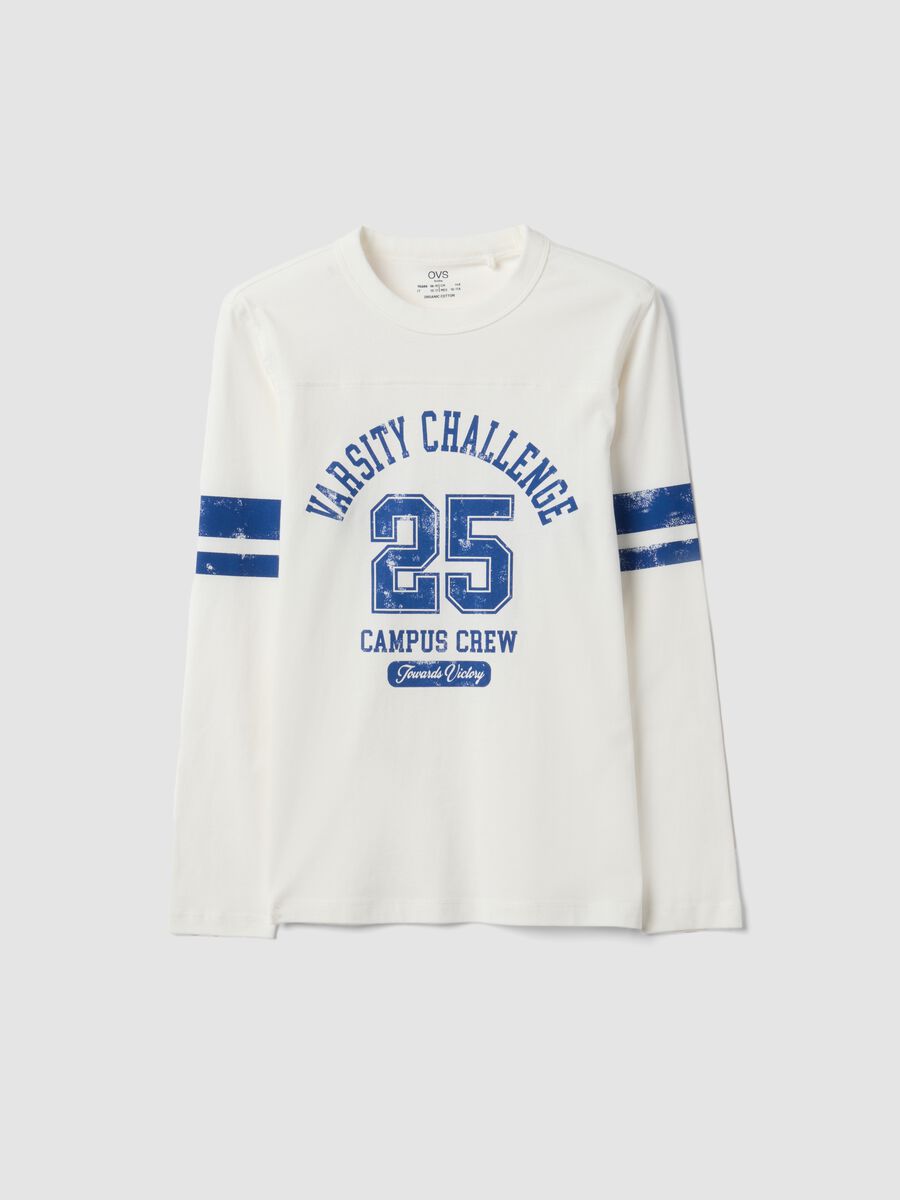 White organic cotton T-shirt with varsity print for boys_0