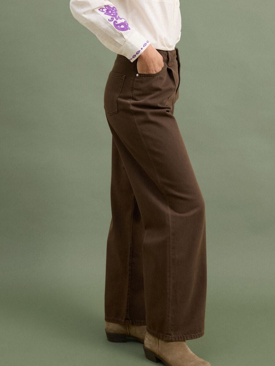 Braune High-Waist-Jeans mit weitem Bein aus reiner Baumwolle_2