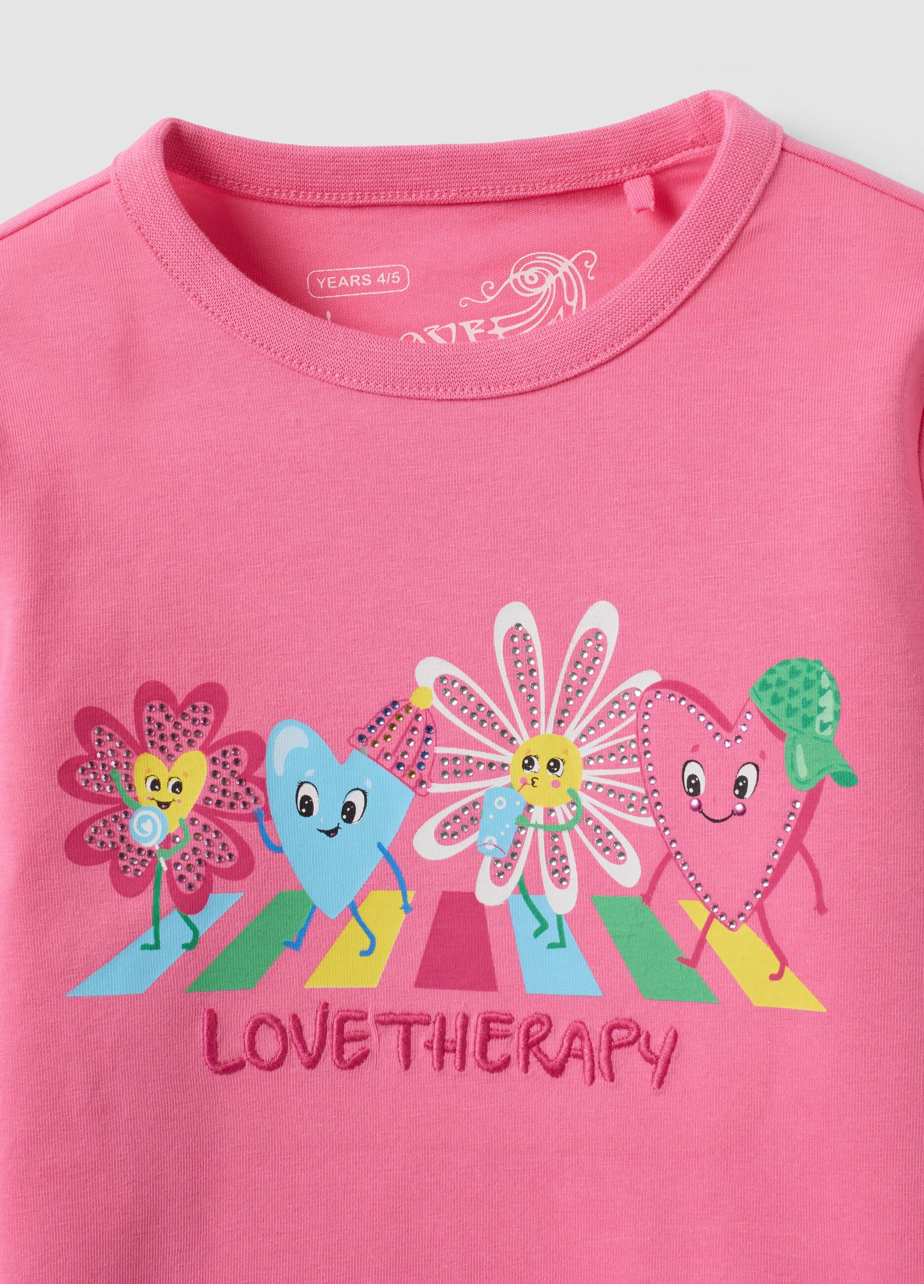 Girls&rsquo; pink stretch-cotton crew-neck printed T-shirt