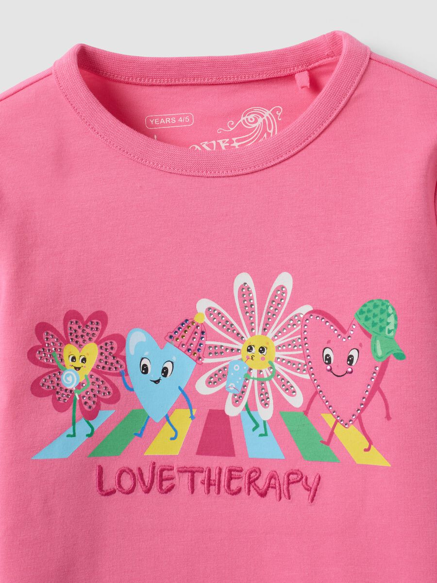 Girls&rsquo; pink stretch-cotton crew-neck printed T-shirt_2