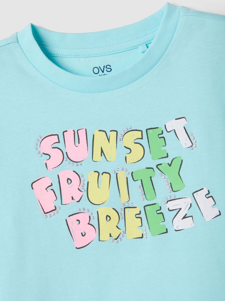 Girls' blue cotton t-shirt, regular fit with text_2