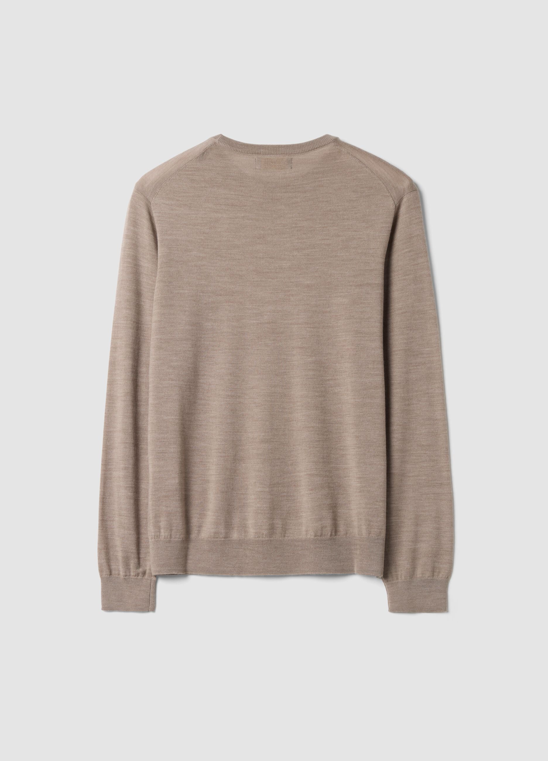 Beige crew-neck jumper in pure merino wool, regular fit