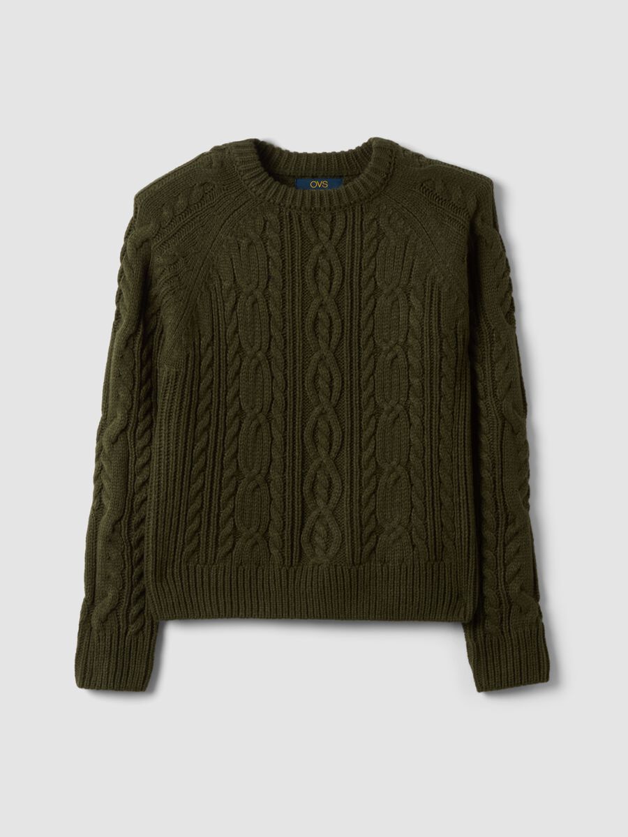 Green cable-knit wool-blend crew neck jumper_4