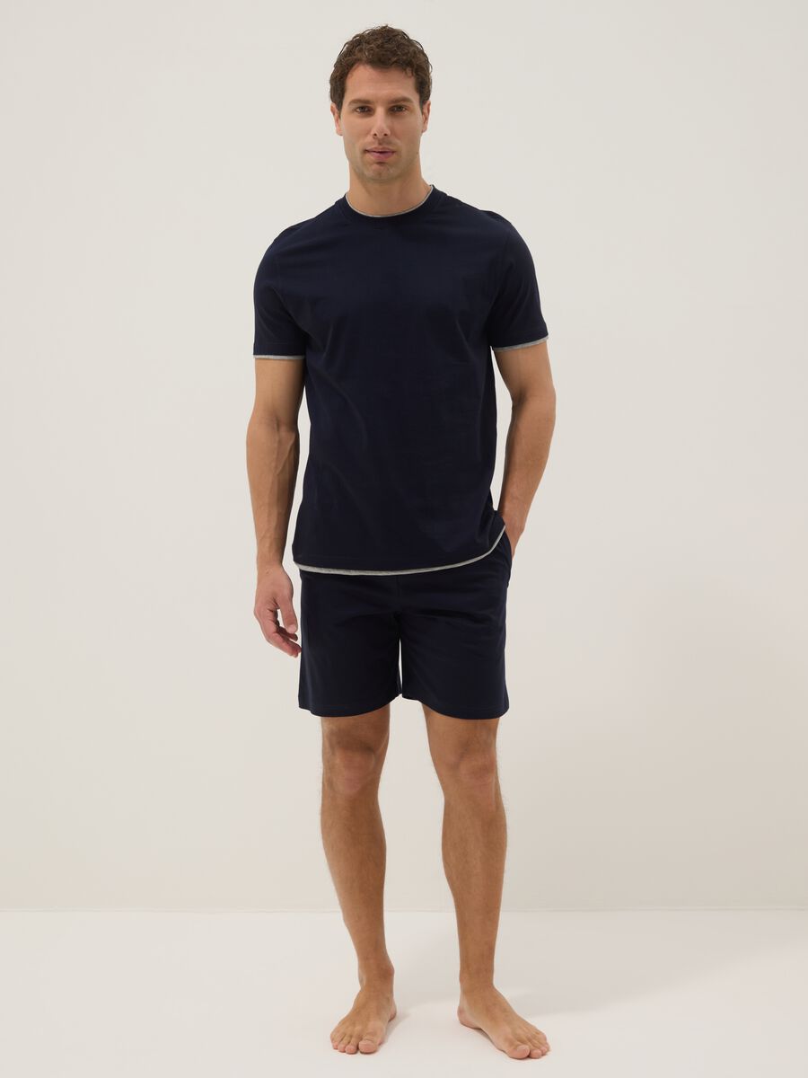 Blauer Pyjama aus reiner, merzerisierter Baumwolle_0