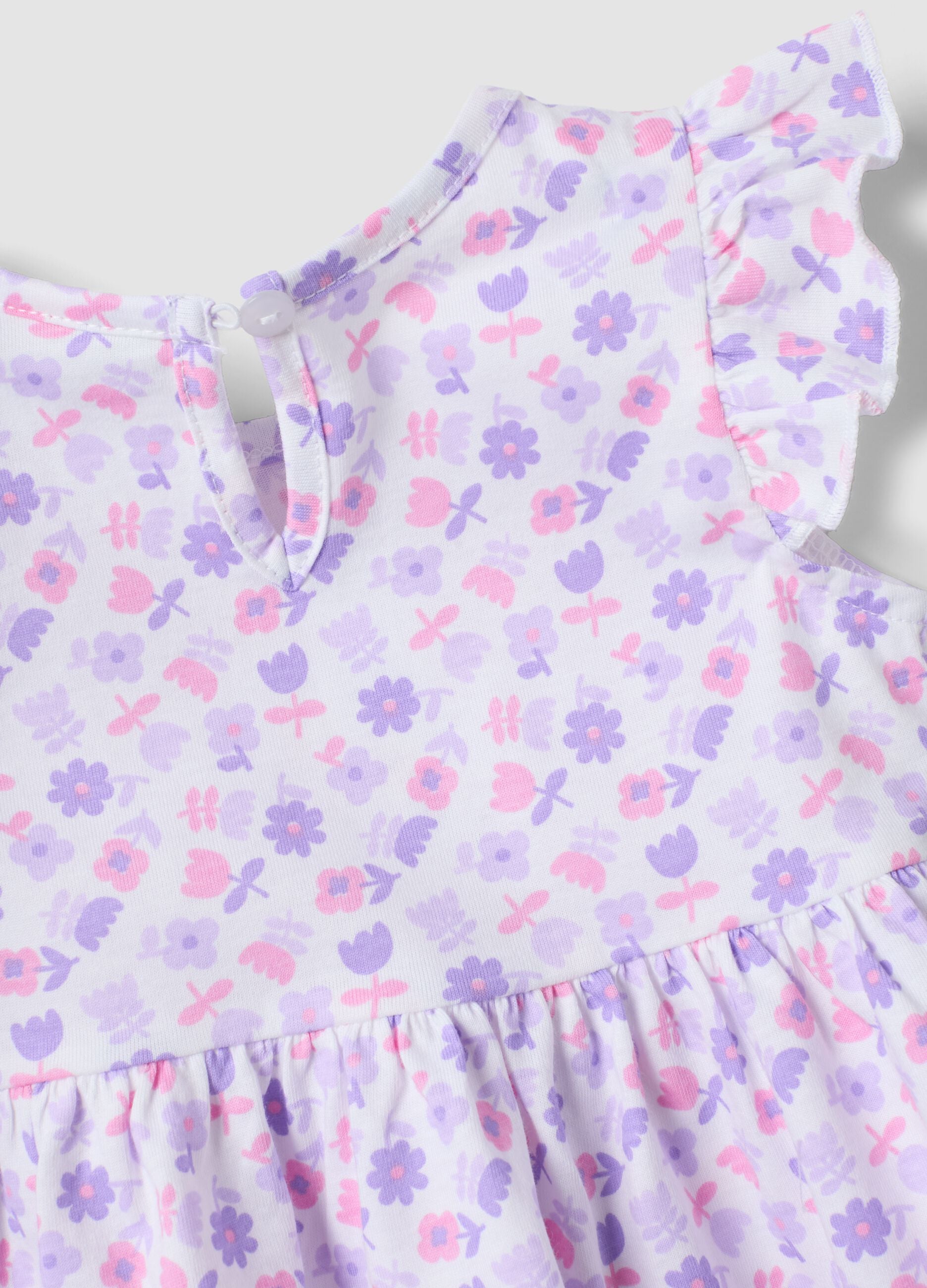Purple pure cotton mini dress with floral print