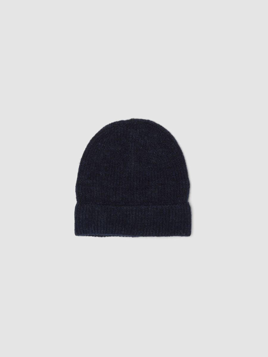 Berretto blu navy in tessuto elasticizzato a costine_0
