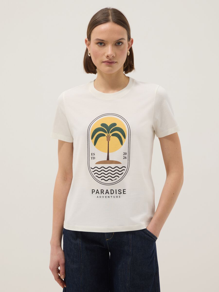 White pure cotton t-shirt regular fit with print_0