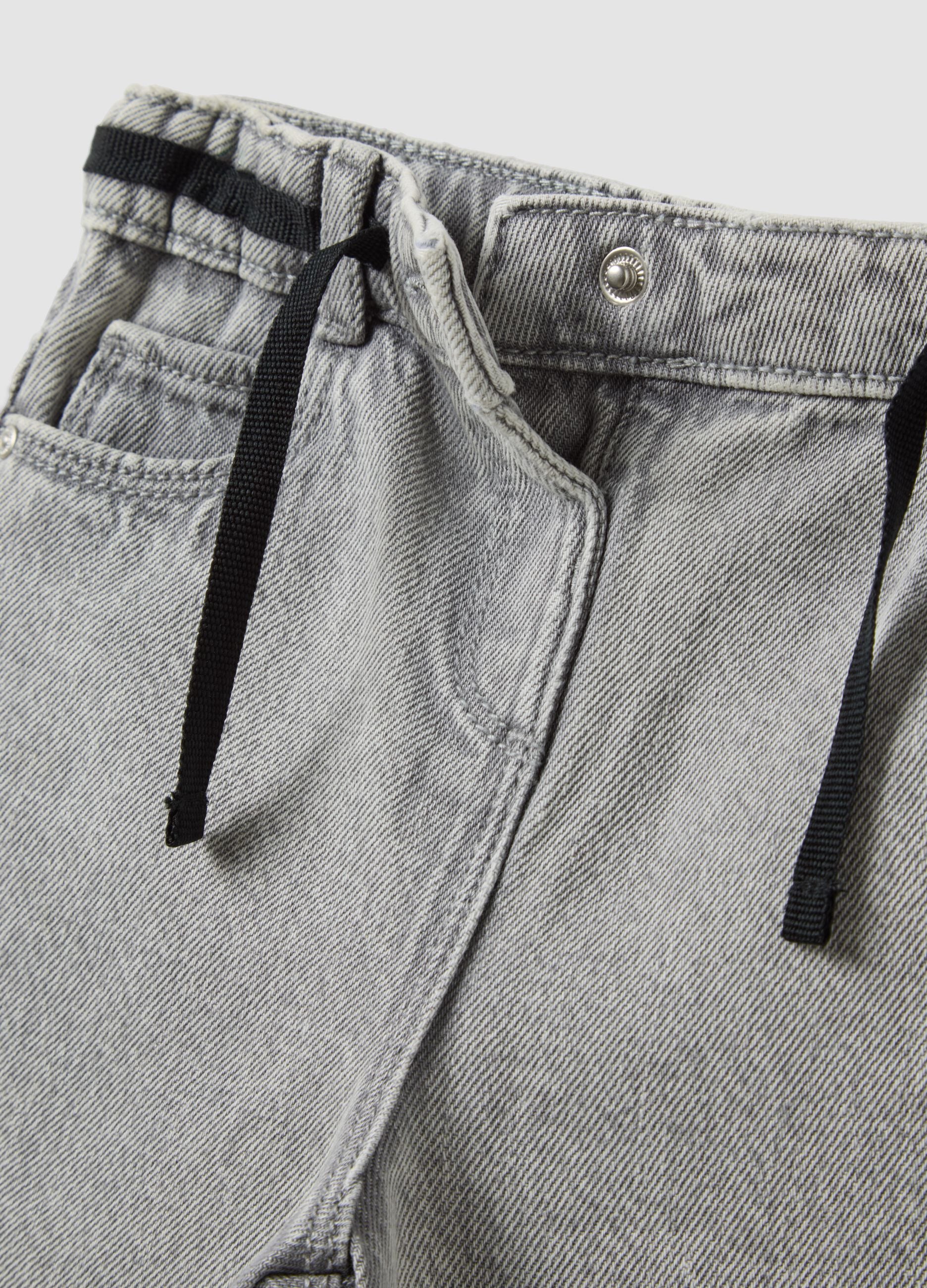 Grey super wide-leg cotton and viscose blend jeans for baby girl