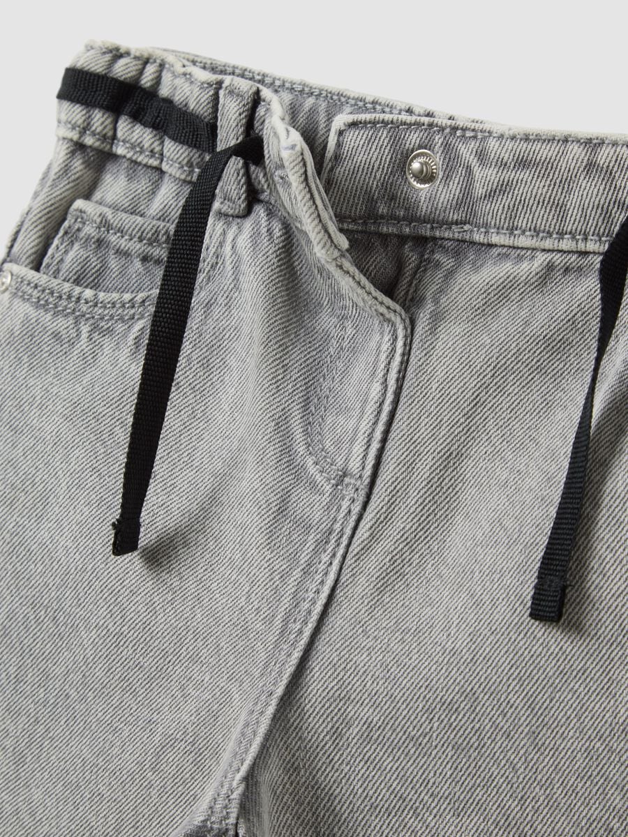 Grey super wide-leg cotton and viscose blend jeans for baby girl_2