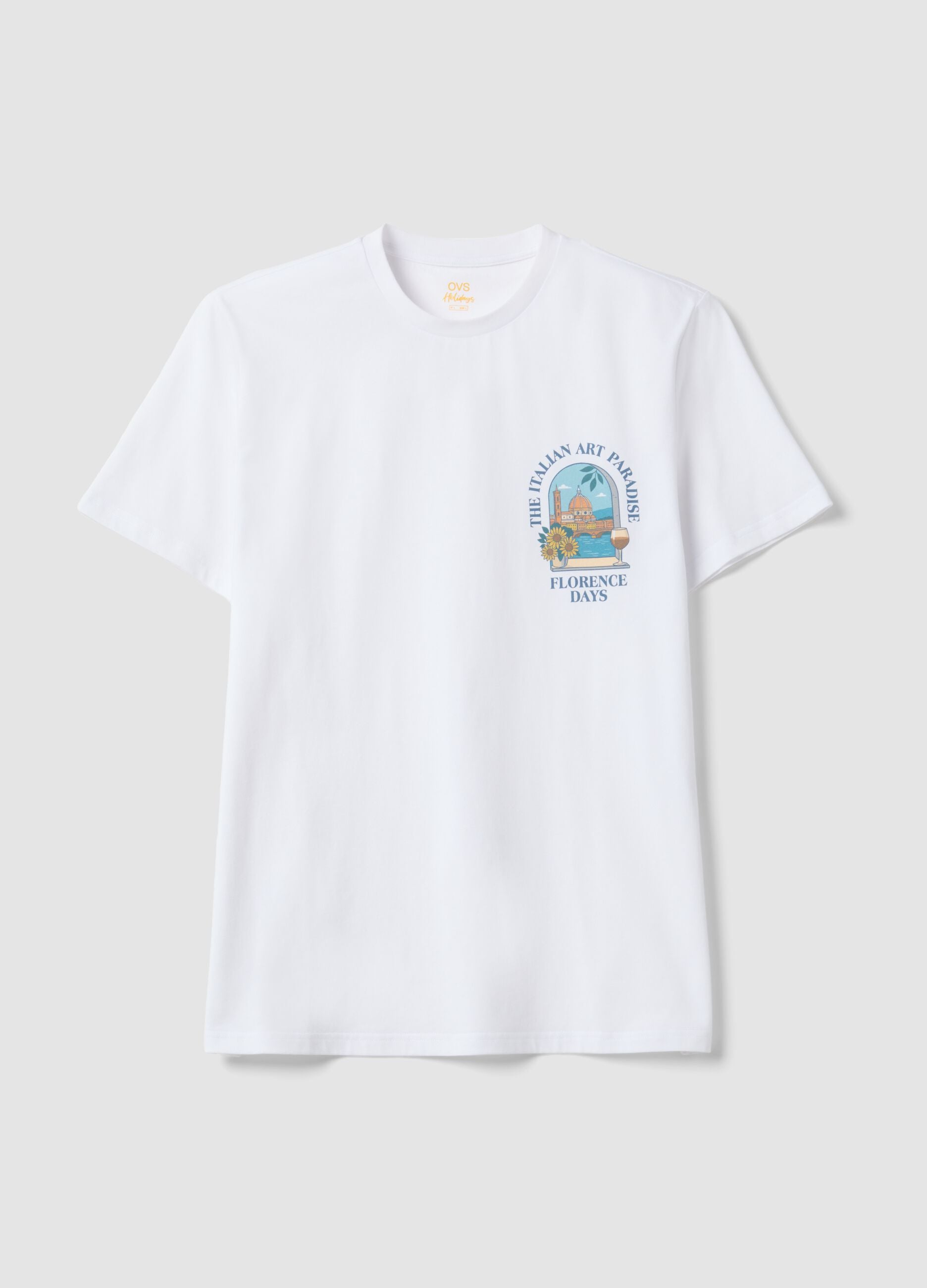 Wei&szlig;es T-Shirt aus reiner Baumwolle mit Print, Regular Fit