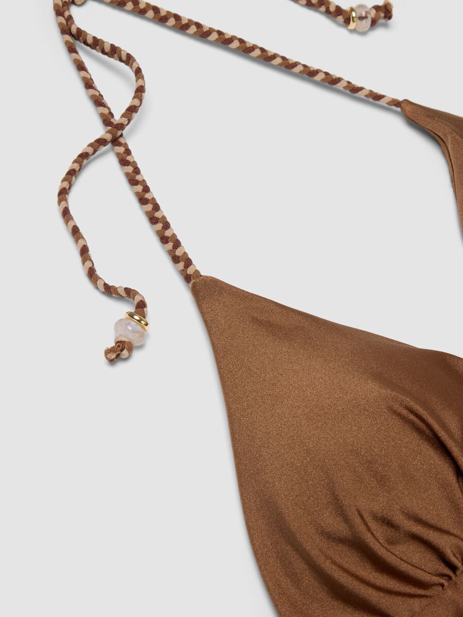 Maillot de bain une pi&egrave;ce marron en tissu stretch avec liens tress&eacute;s_6