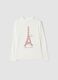 T-shirt bianca con collo rialzato in puro cotone organico con stampa_0