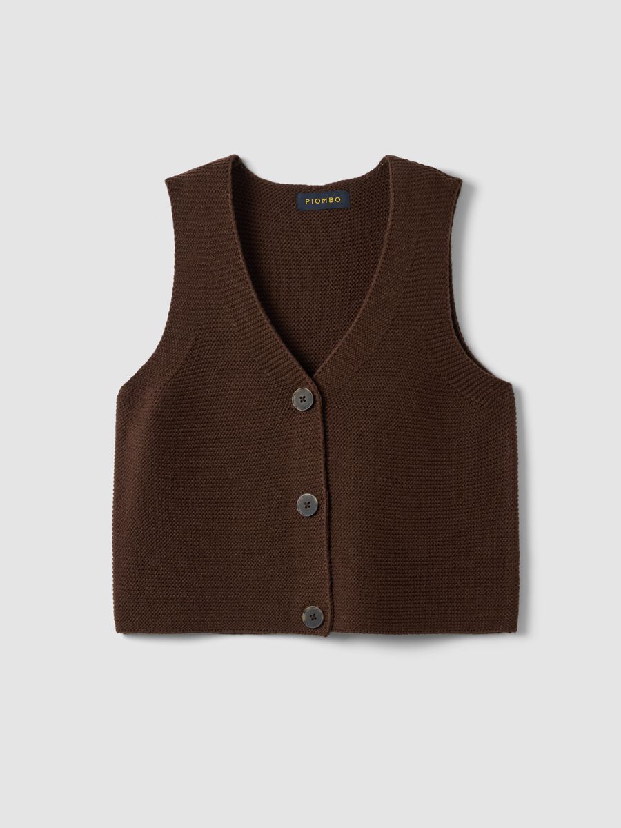 Gilet marrone in misto lana con scollo profondo a V regular fit_4