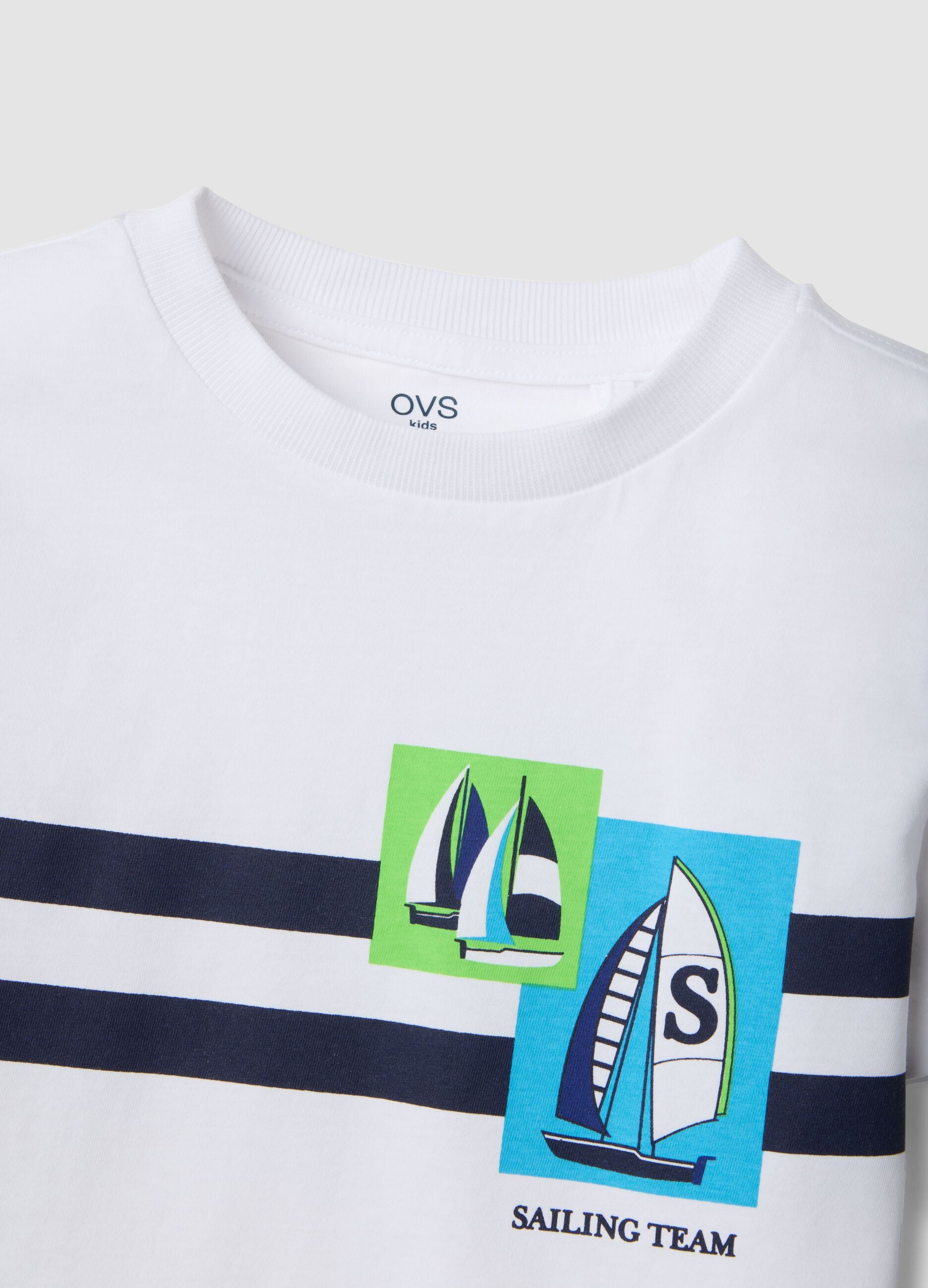 Weiss-blaues Set aus reiner Baumwolle mit T-Shirt und Shorts