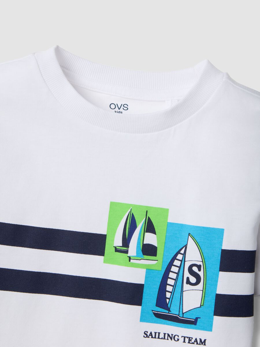Weiss-blaues Set aus reiner Baumwolle mit T-Shirt und Shorts_2