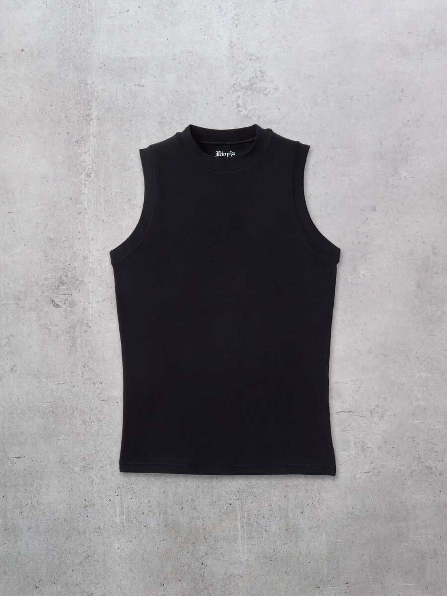 Black Mock Neck Tank Top_5