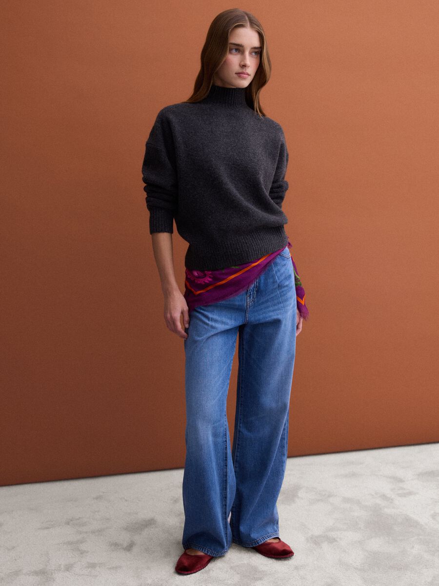 Anthracite grey stretch wool jumper with stand-up collar_2