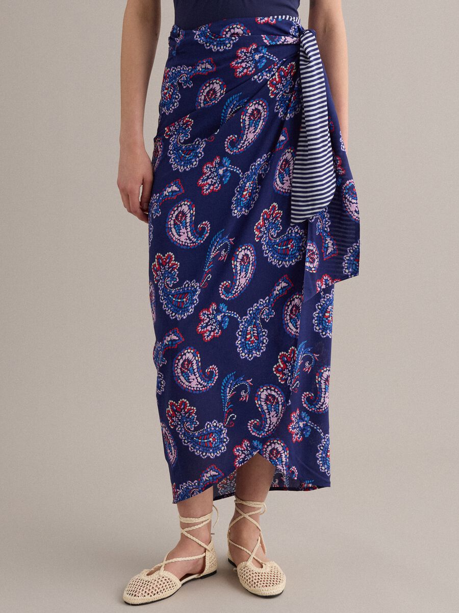 Blue pure viscose pareo with paisley print_1