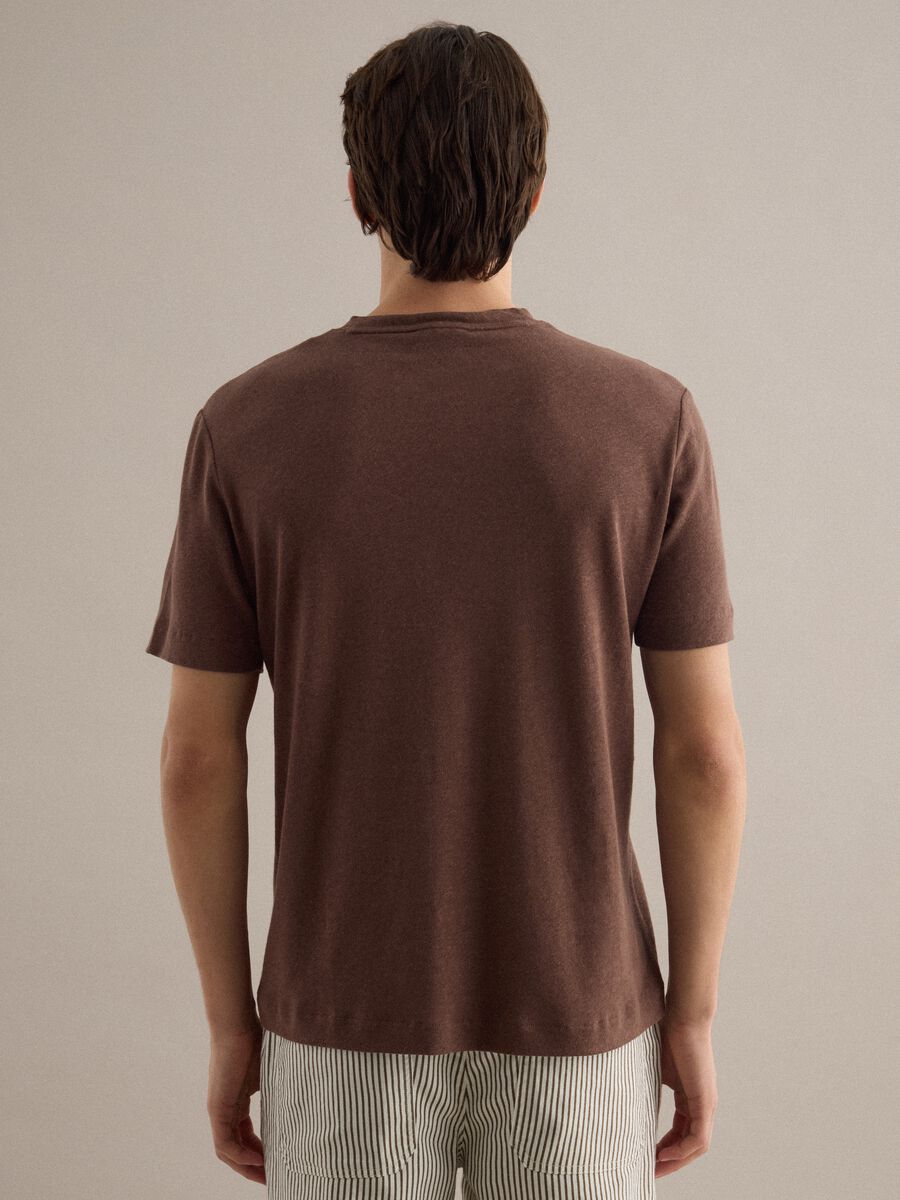 Brown regular fit linen-cotton blend t-shirt_3