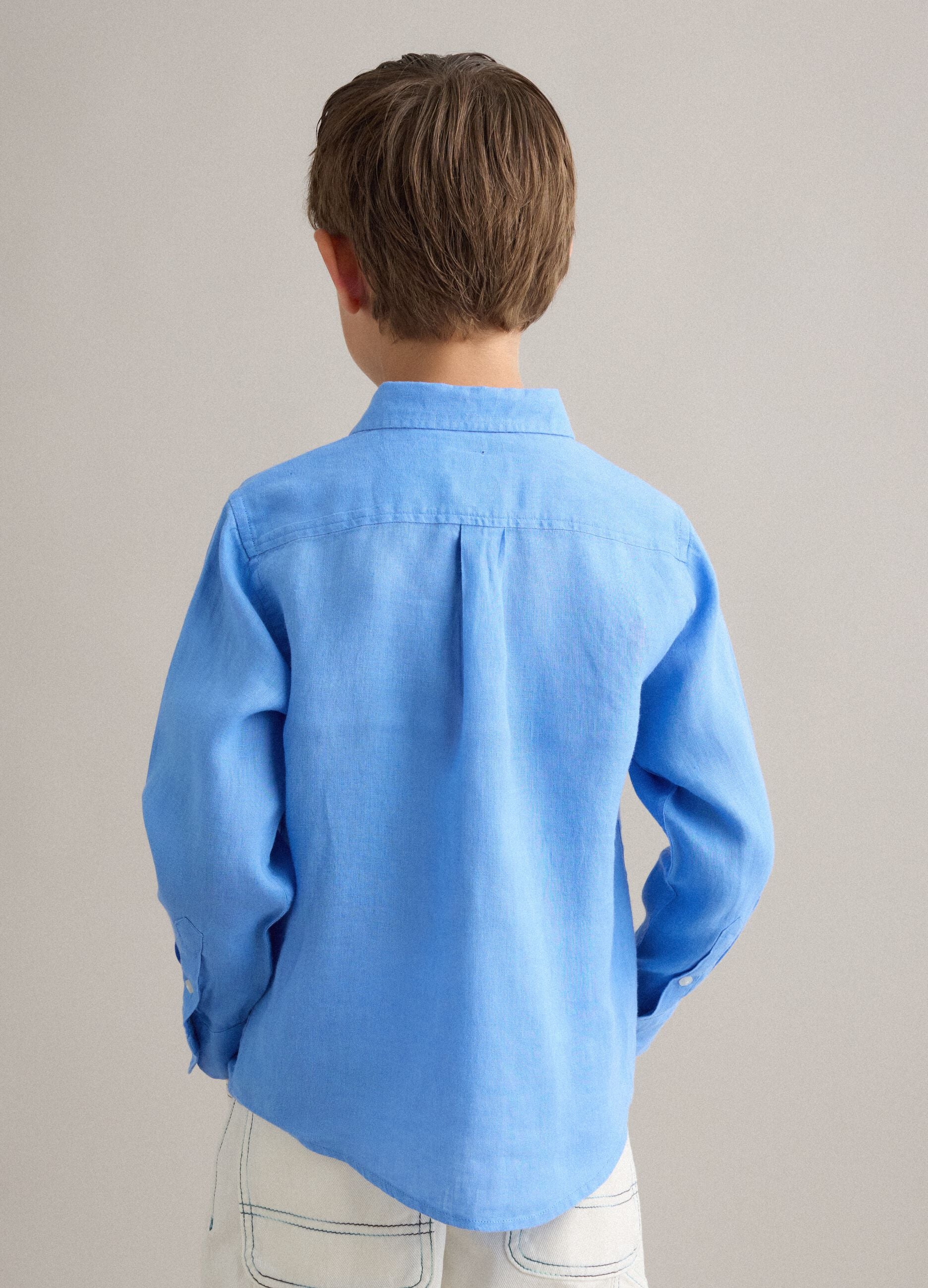 Kids&rsquo; oversized-fit light blue pure linen shirt