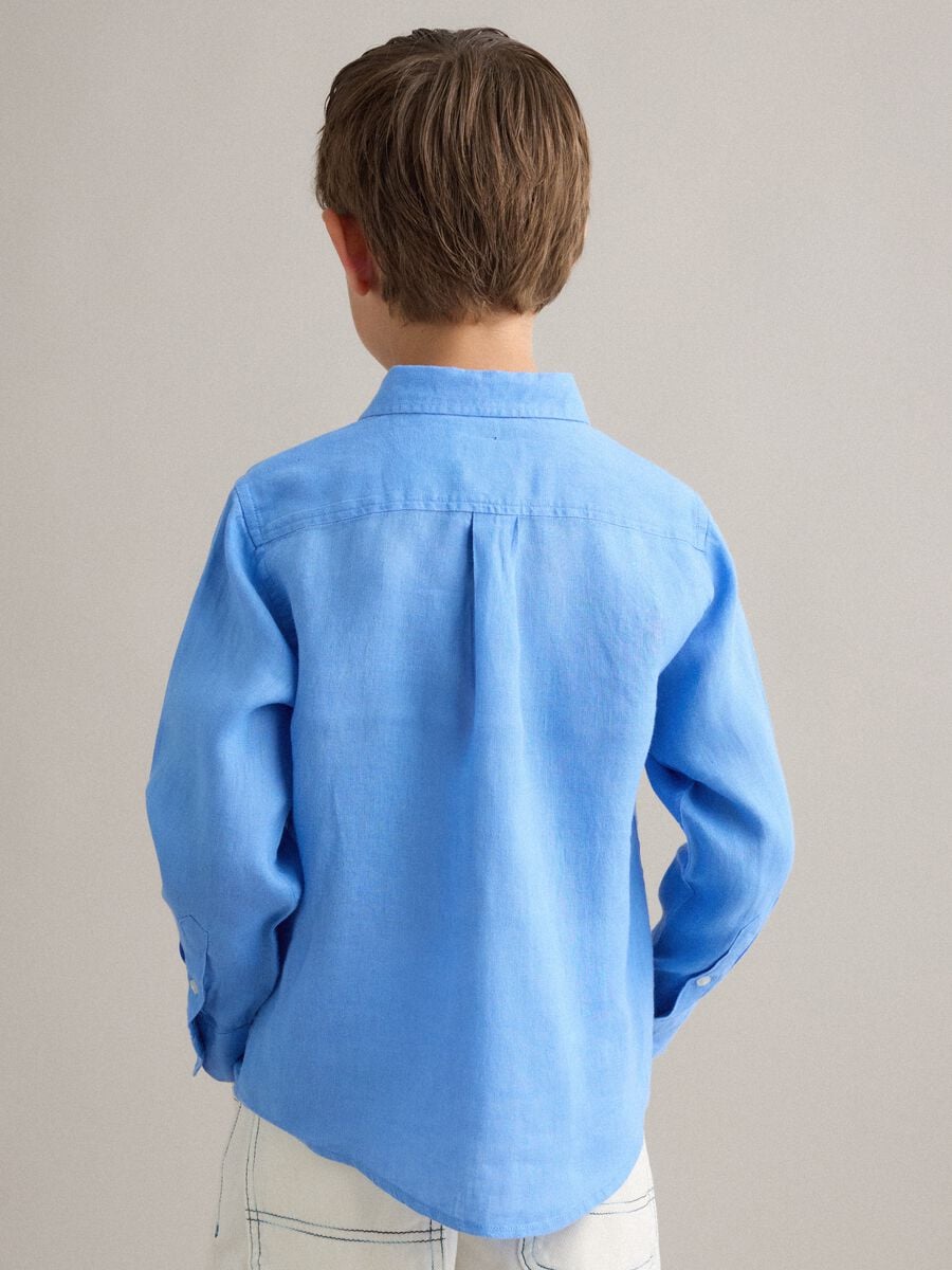 Kids&rsquo; oversized-fit light blue pure linen shirt_2