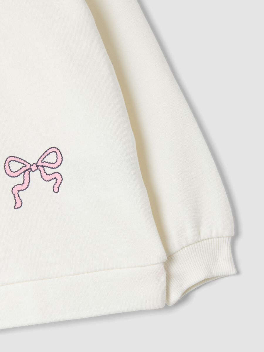 White pure cotton sweatshirt with bow print for baby girl_2