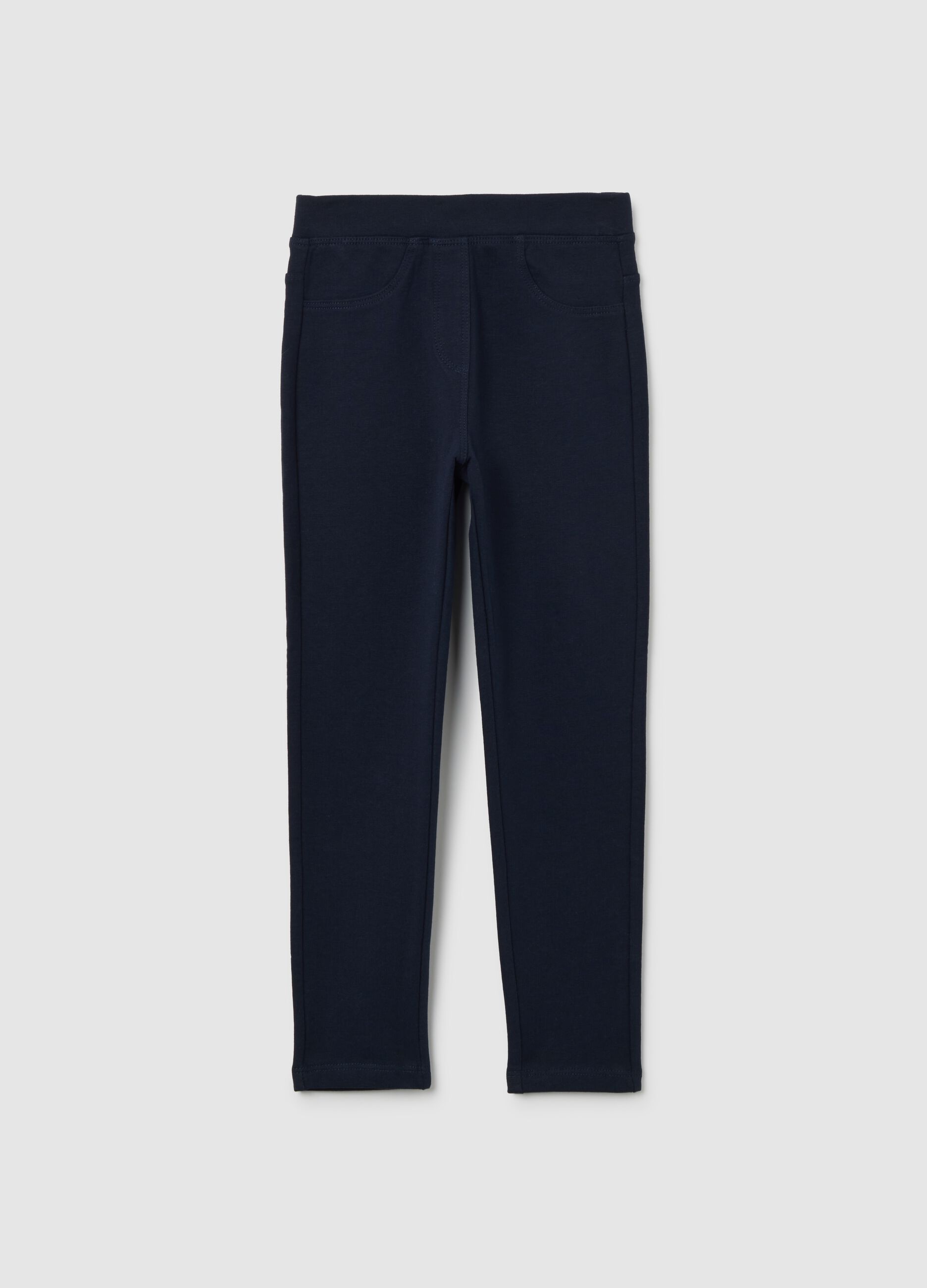 Girls' blue slim fit cotton blend trousers