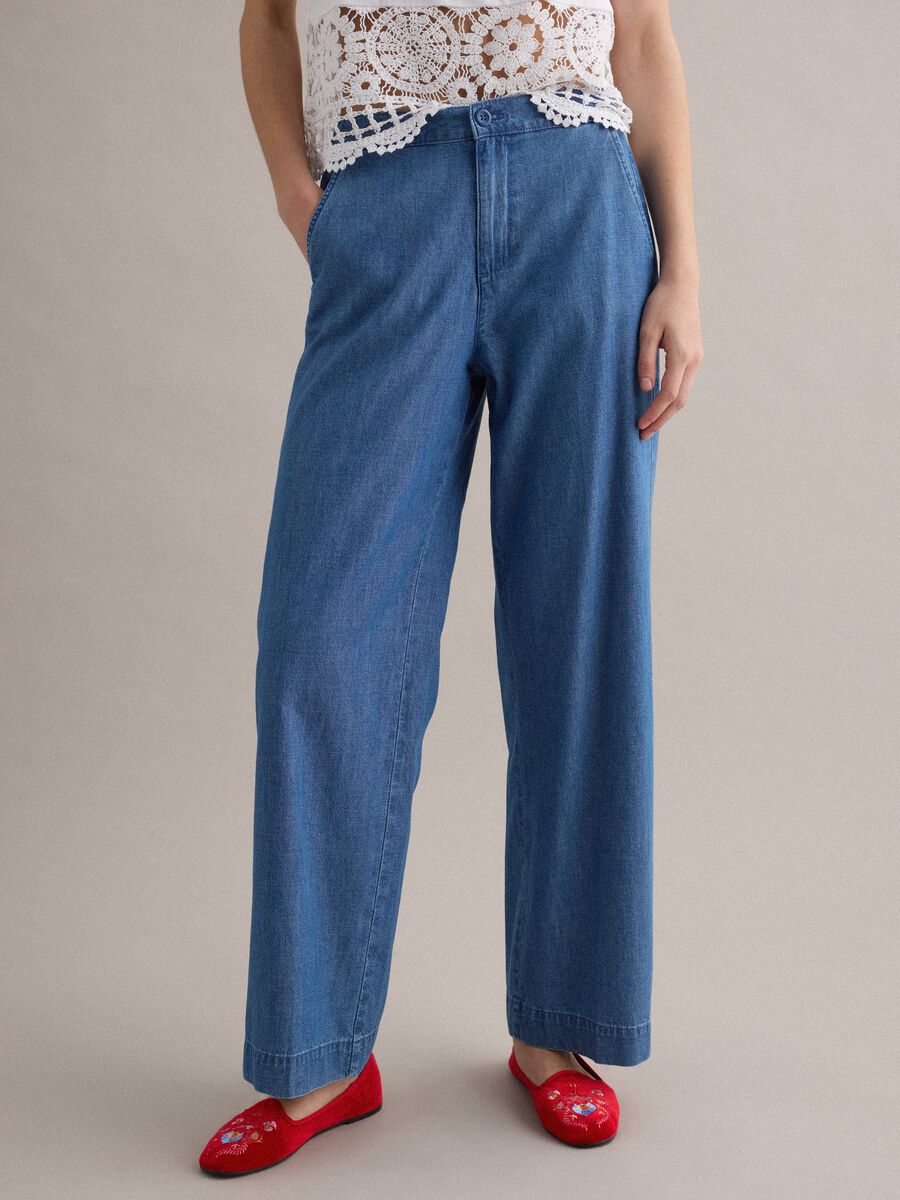 Wide-leg blue cotton trousers_1
