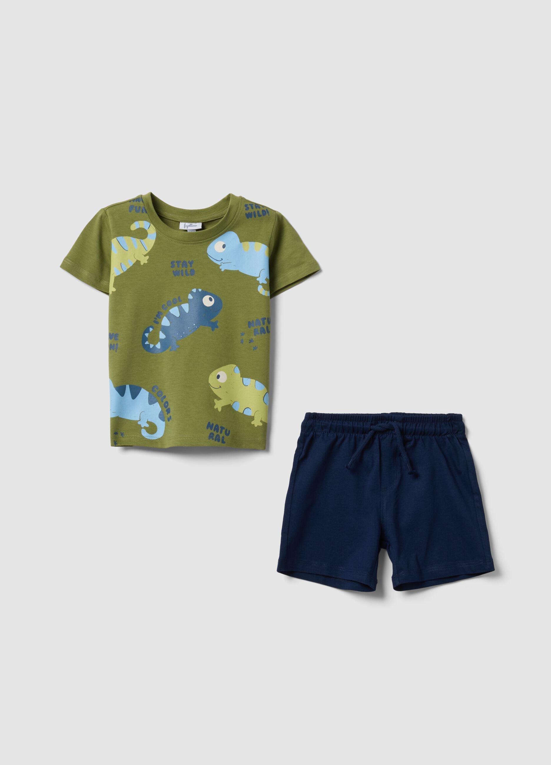 Blue and green pure cotton set for baby boys, regular fit