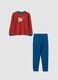 Red organic cotton pyjamas with crew neck and teddy print_0