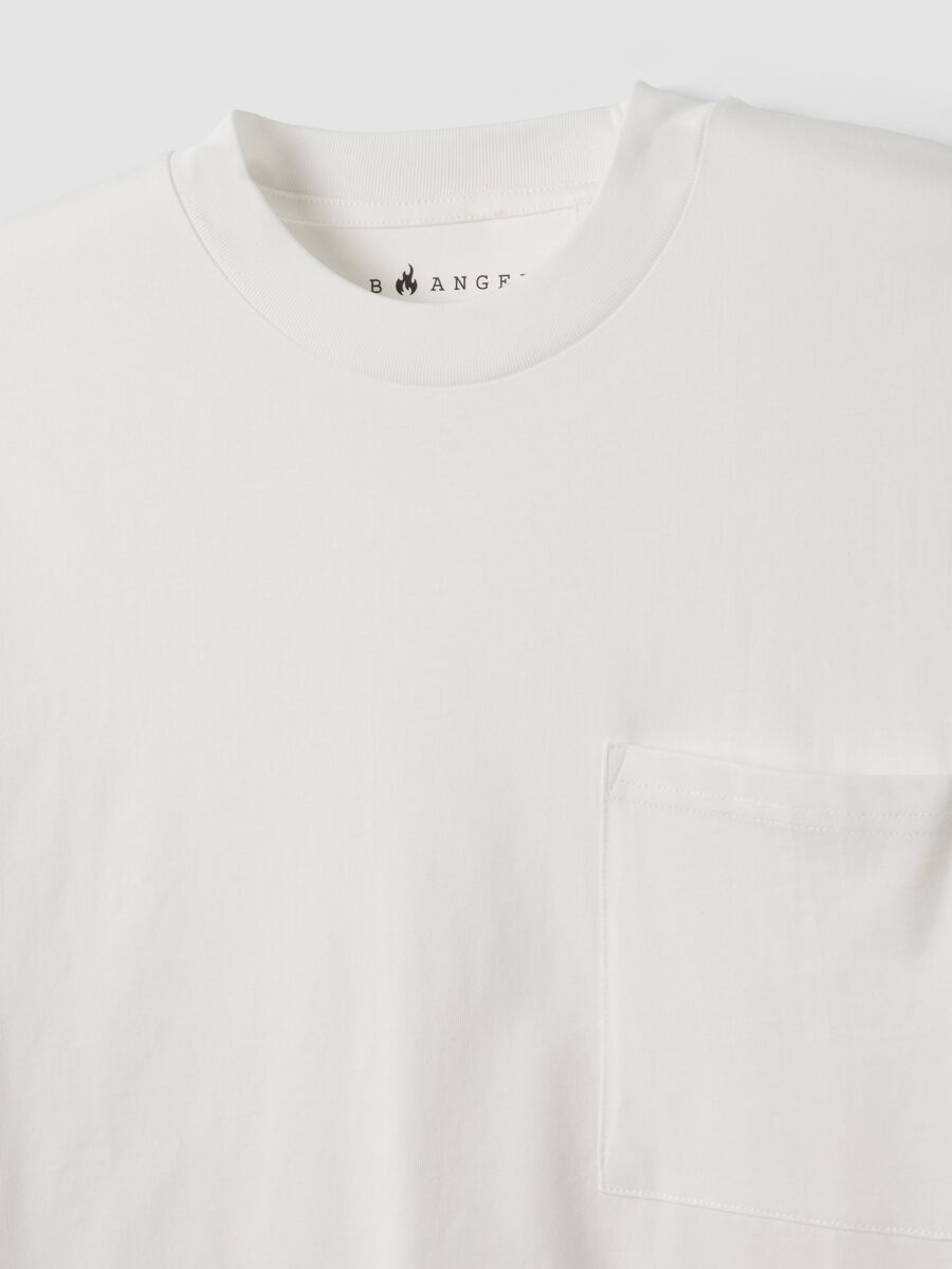White pure cotton crew-neck T-shirt with chest pocket, boxy fit_5