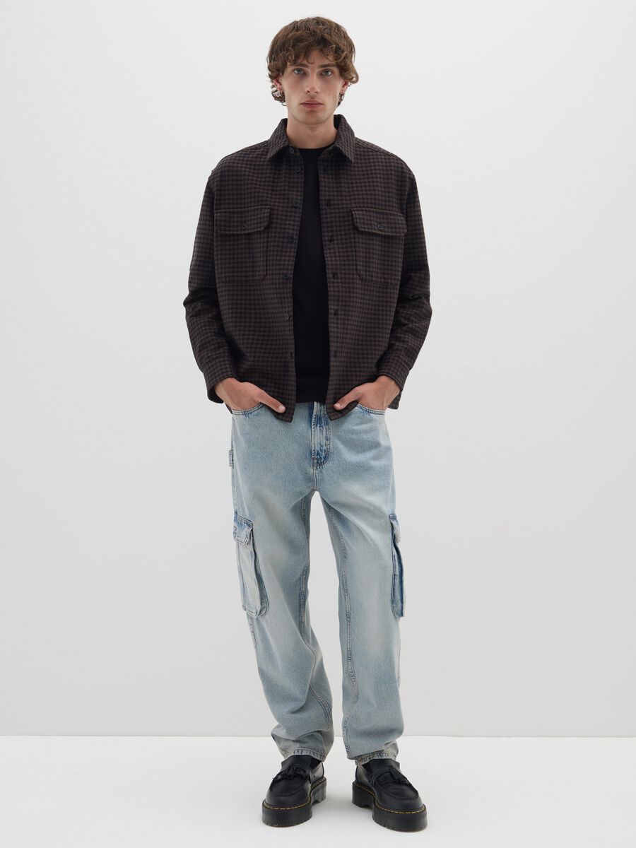 Brown plaid shirt in pure cotton and flannel with regular fit_2