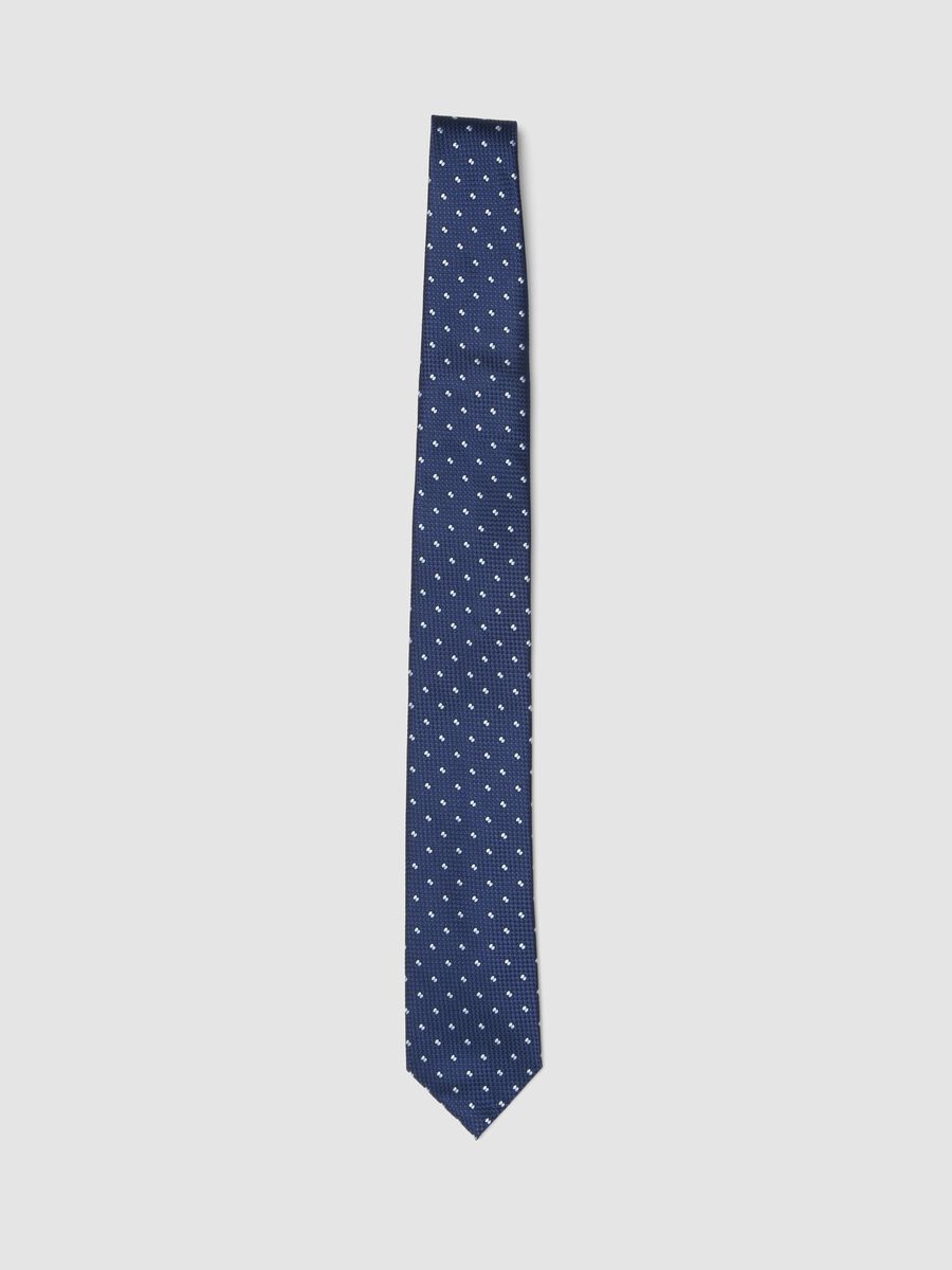 Corbata azul de pala 7,5 cm con estampado de lunares_0