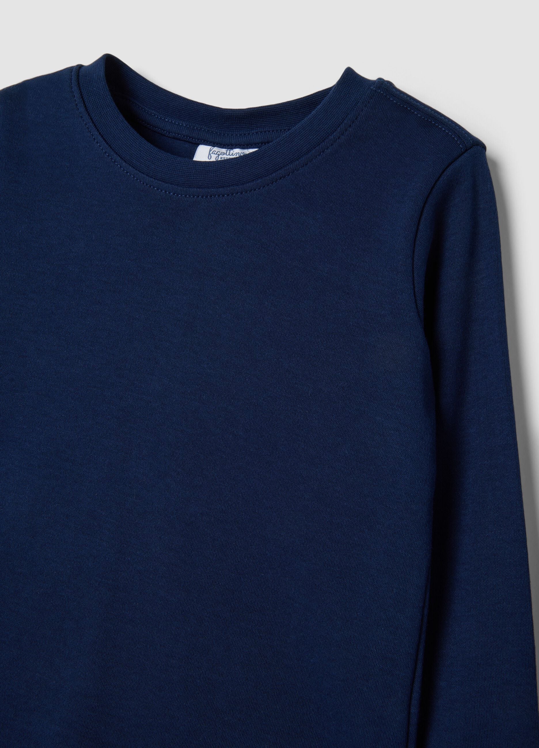 T-shirt azul-marinho em algod&atilde;o org&acirc;nico com gola redonda
