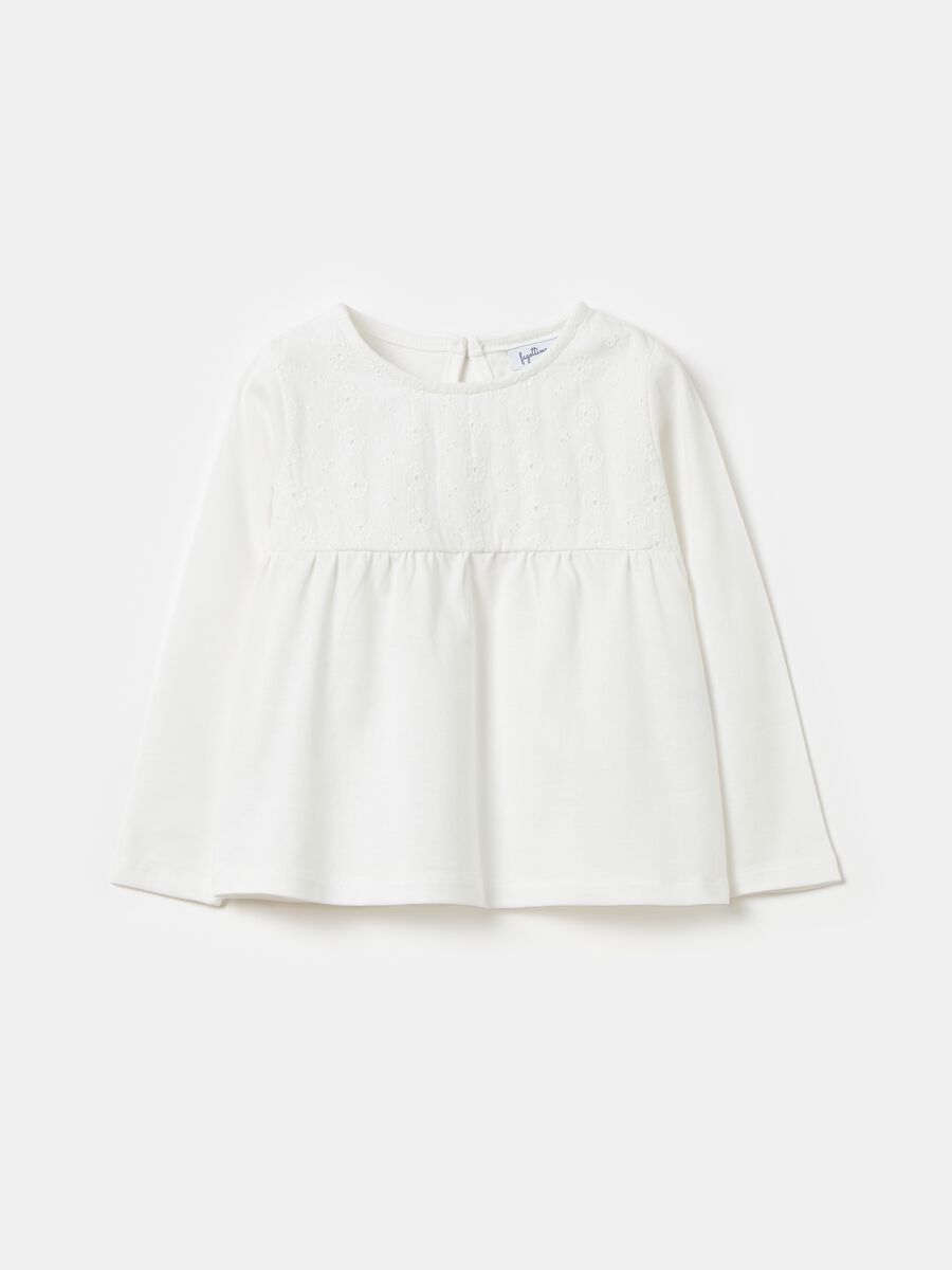 Long-sleeved T-shirt with broderie anglaise_0