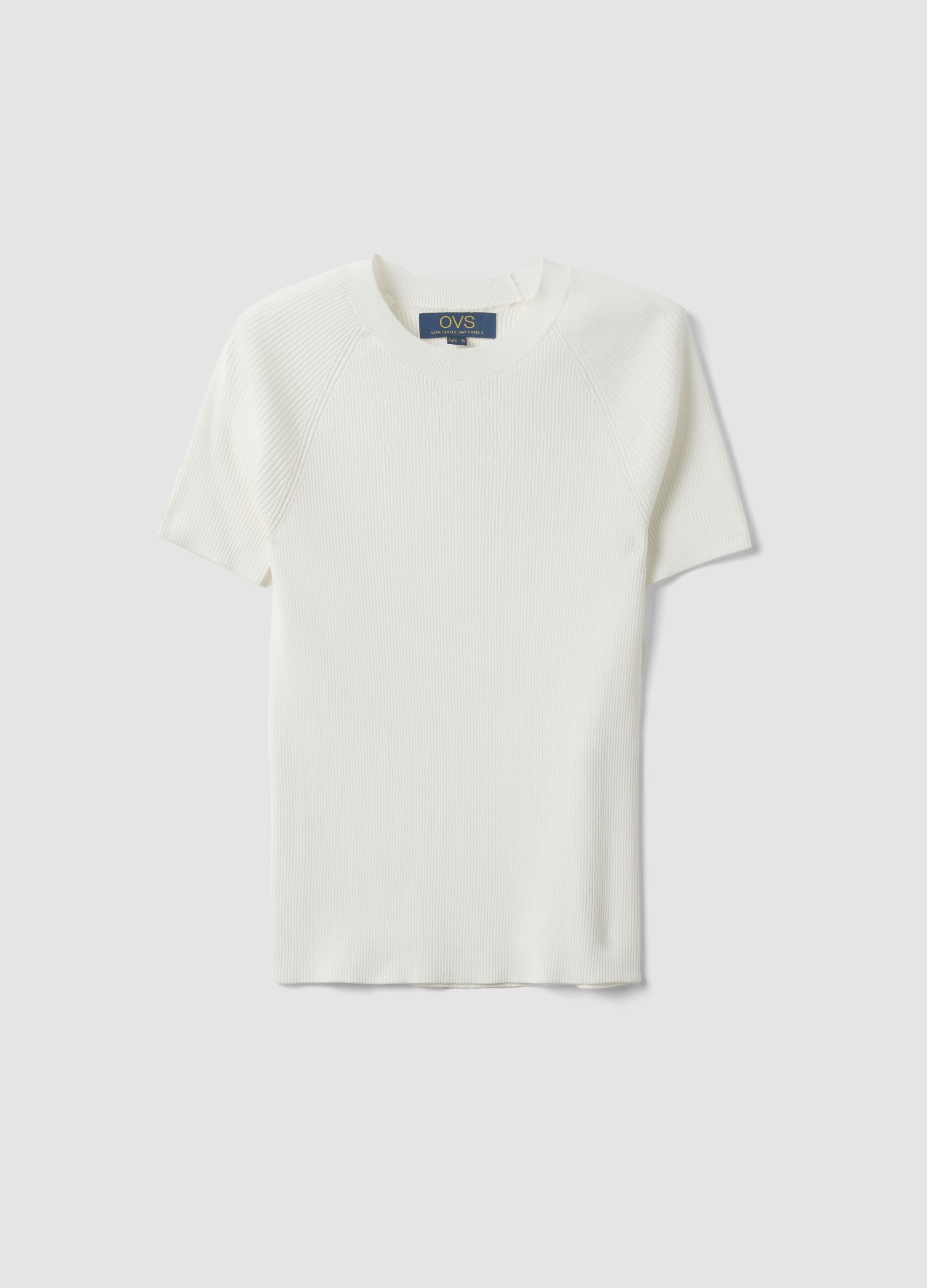 White ribbed fitted viscose-blend knit top