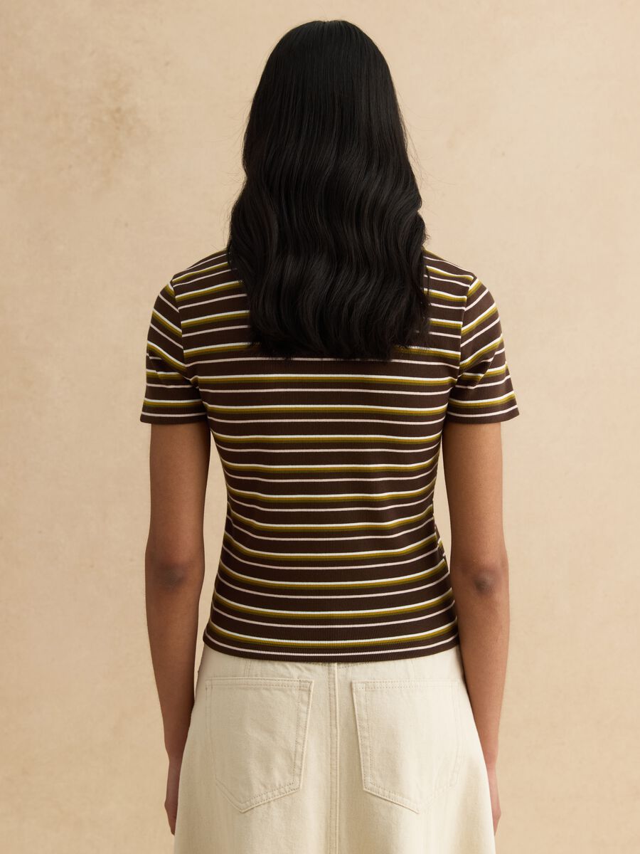 Polo marrone a righe in cotone elasticizzato_3