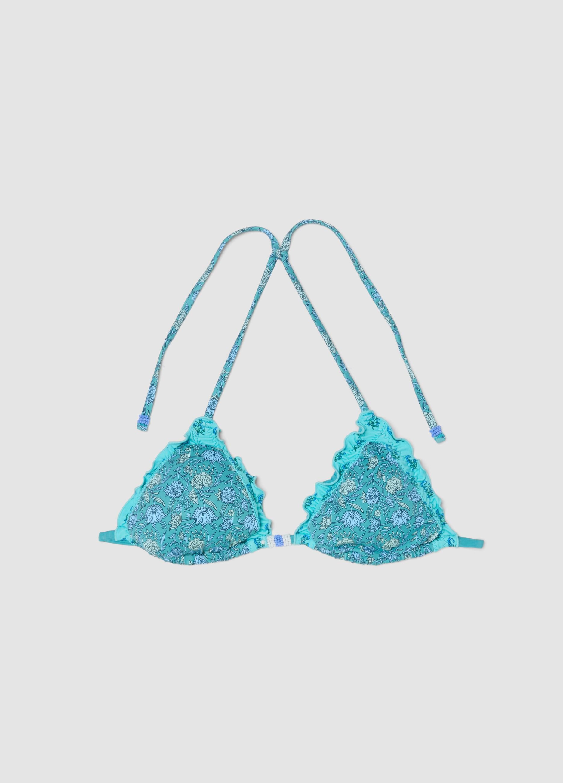 Haut de bikini triangle bleu clair en tissu extensible