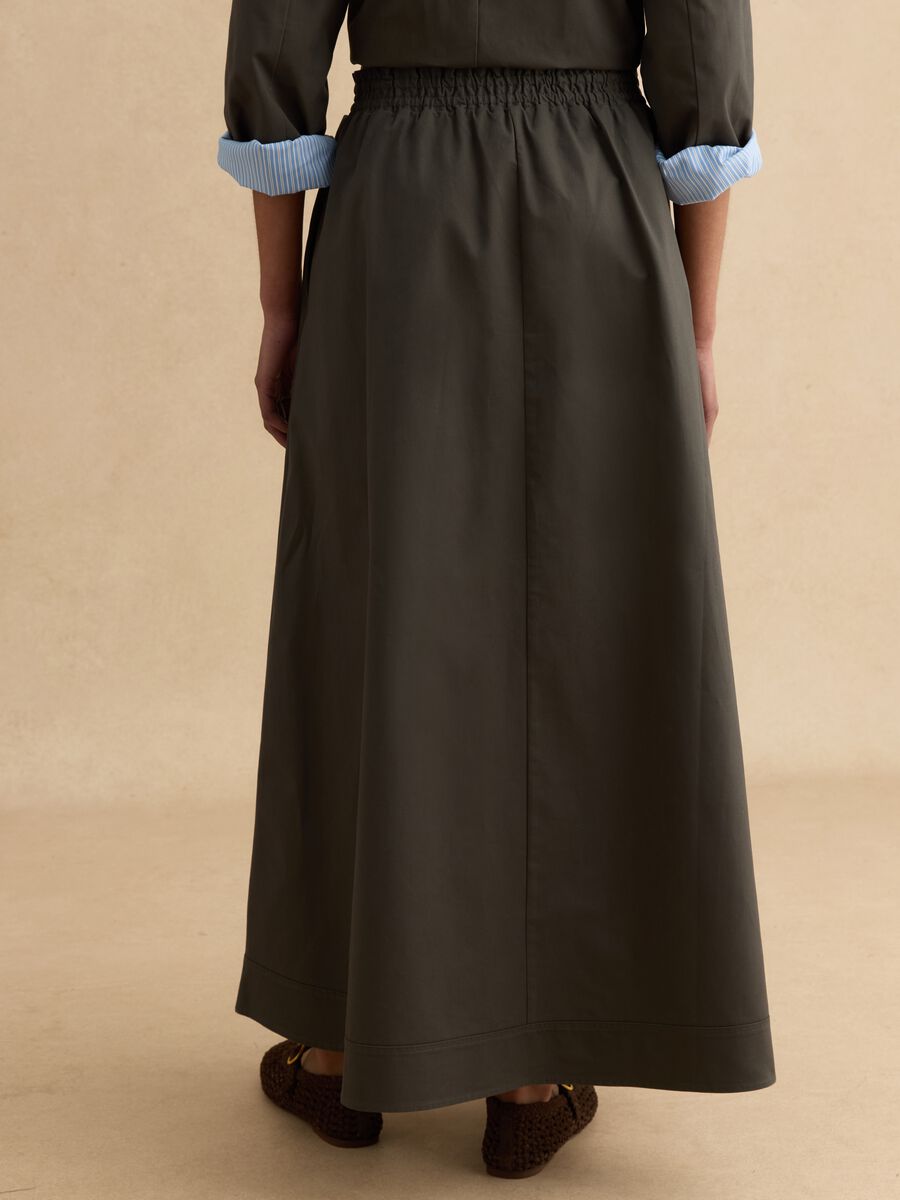 Grey long pure cotton skirt with elastic waistband_2
