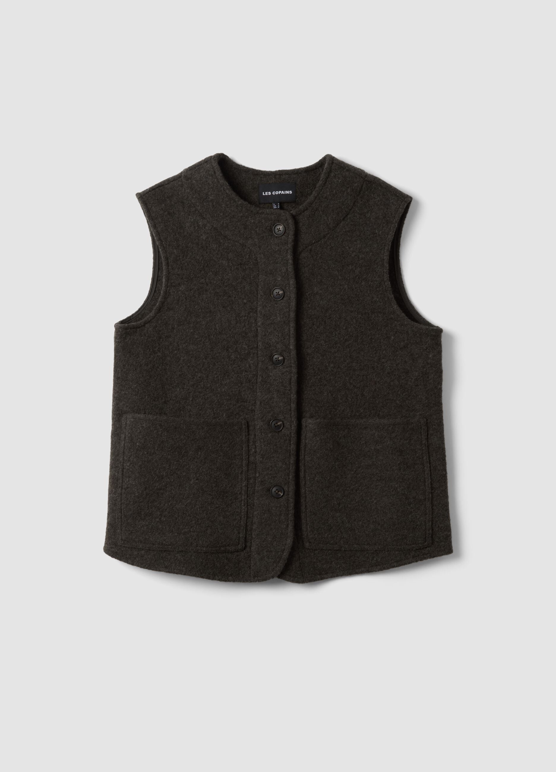 Gilet nero in pura lana con girocollo over fit